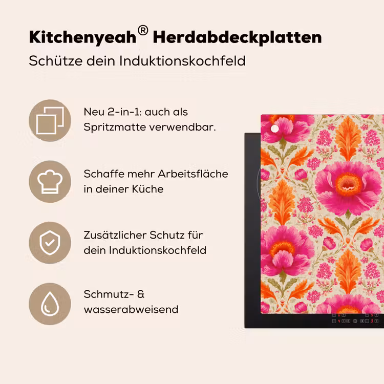 Bloemen - Barok - Roze - Oranje Inductie beschemer met haakjes klein 777 -ky-usp-de