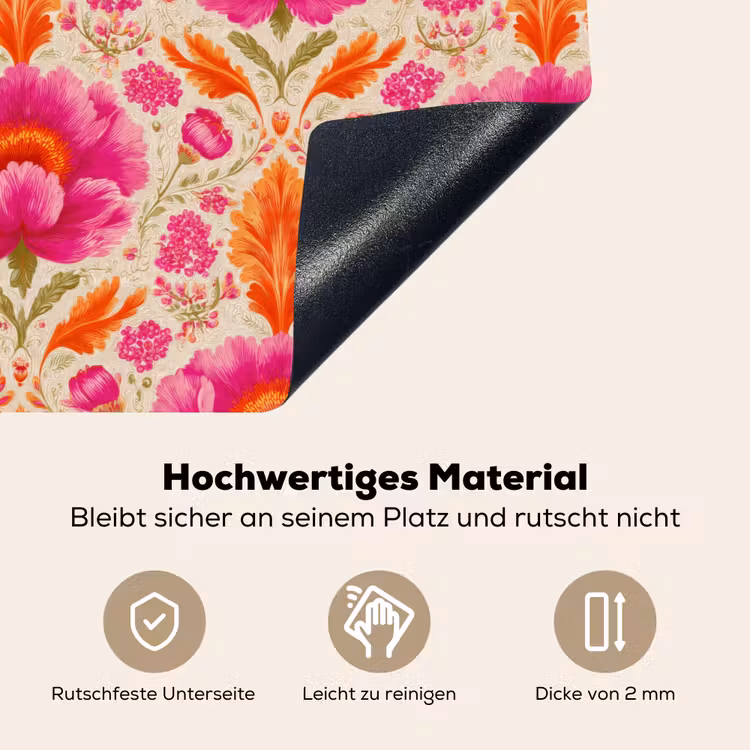 Bloemen - Barok - Roze - Oranje Inductie beschemer met haakjes klein 777 -ky-onderkant-de