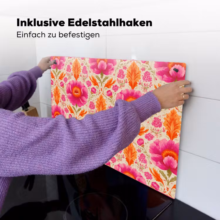 Bloemen - Barok - Roze - Oranje Inductie beschemer met haakjes klein 777 -ky-ophangen-de