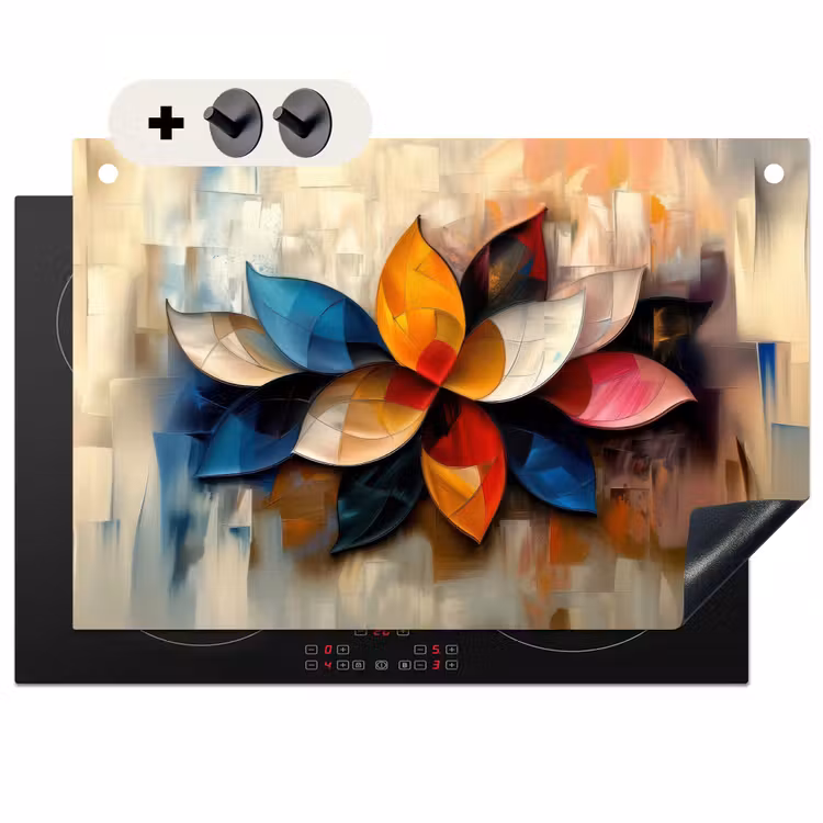 2-in-1 Herdabdeckplatte & Spritzschutz - Blume - Abstrakt - Bunt - Blätter - Bloem - Abstract - Kleurrijk - Bladeren Inductie beschemer met haakjes klein