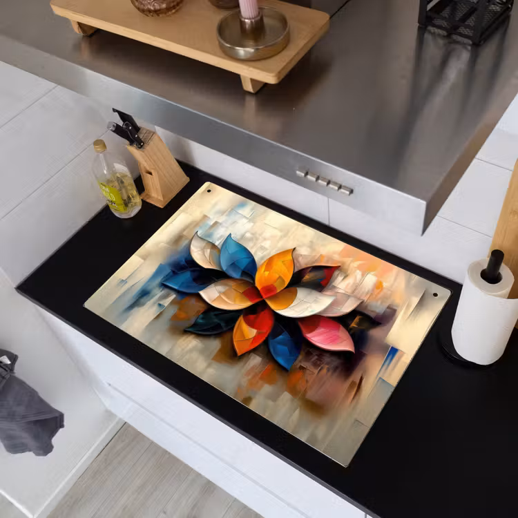 2-in-1 Herdabdeckplatte & Spritzschutz - Blume - Abstrakt - Bunt - Blätter - Bloem - Abstract - Kleurrijk - Bladeren Inductie beschemer met haakjes klein
