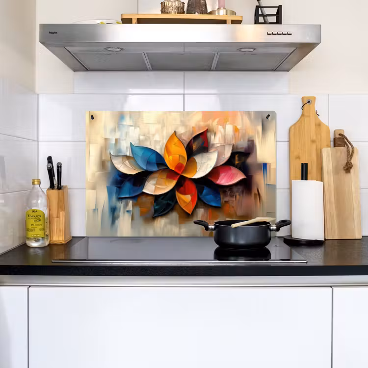 2-in-1 Herdabdeckplatte & Spritzschutz - Blume - Abstrakt - Bunt - Blätter - Bloem - Abstract - Kleurrijk - Bladeren Inductie beschemer met haakjes klein