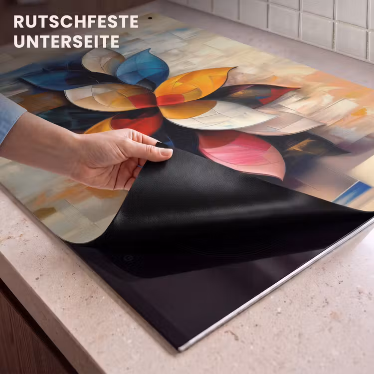 2-in-1 Herdabdeckplatte & Spritzschutz - Blume - Abstrakt - Bunt - Blätter - Bloem - Abstract - Kleurrijk - Bladeren Inductie beschemer met haakjes klein