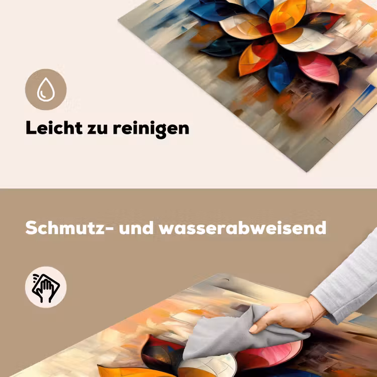 2-in-1 Herdabdeckplatte & Spritzschutz - Blume - Abstrakt - Bunt - Blätter - Bloem - Abstract - Kleurrijk - Bladeren Inductie beschemer met haakjes klein