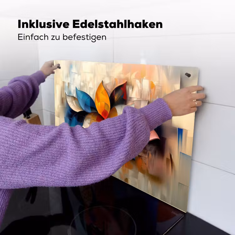 2-in-1 Herdabdeckplatte & Spritzschutz - Blume - Abstrakt - Bunt - Blätter - Bloem - Abstract - Kleurrijk - Bladeren Inductie beschemer met haakjes klein