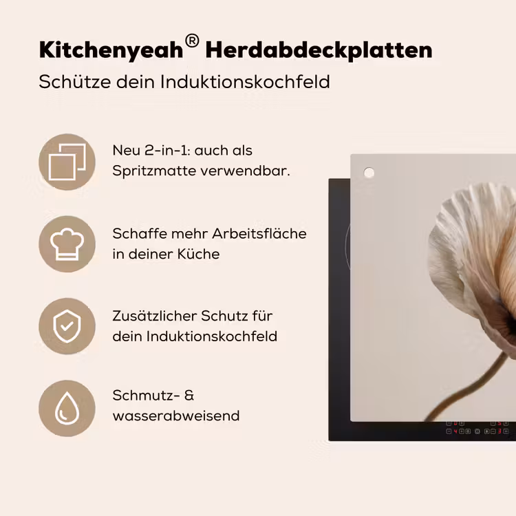 Bloem - Beige - Crème Inductie beschemer met haakjes klein -ky-usp-de