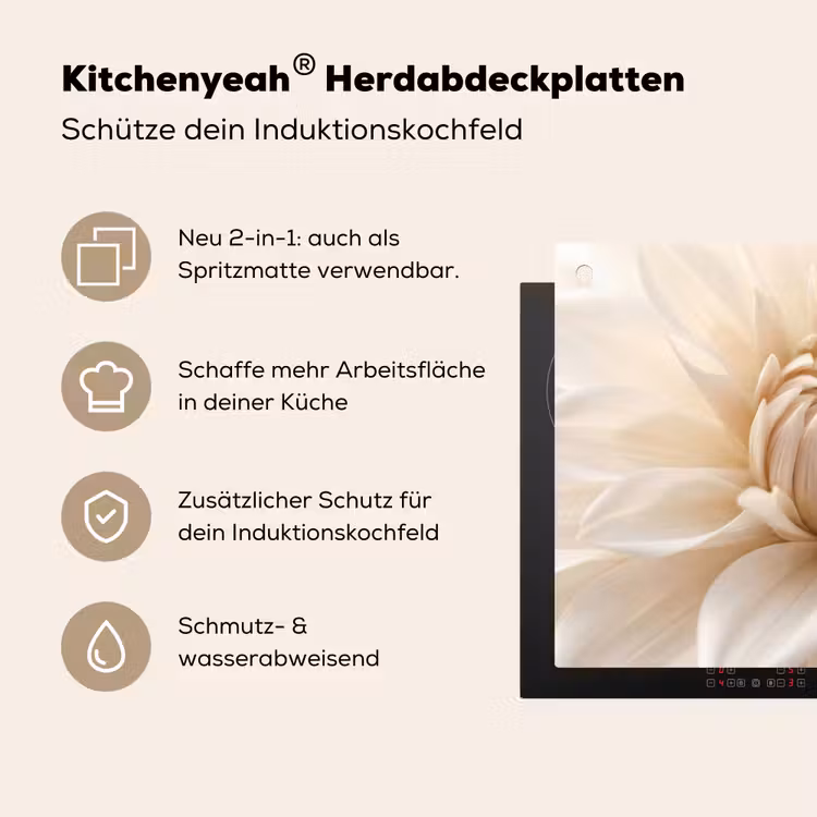Bloem - Dahlia - Wit Inductie beschemer met haakjes klein -ky-usp-de