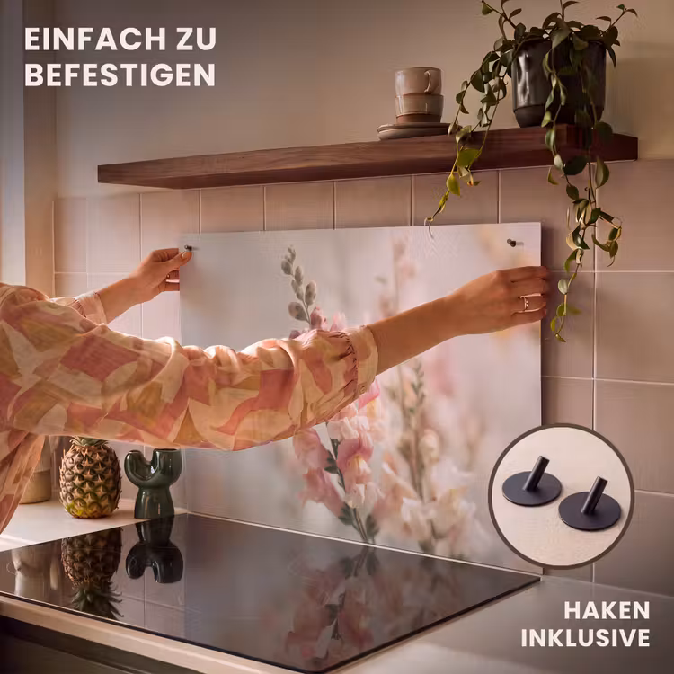 2-in-1 Herdabdeckplatte & Spritzschutz - Blume - Löwenmäulchen - Rosa - Stängel - Bloem - Leeuwenbek - Roze - Stengel Inductie beschemer met haakjes klein
