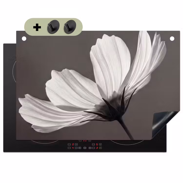 Bloem - Minimalistisch - Zwart - Wit Inductie beschemer met haakjes klein -3d
