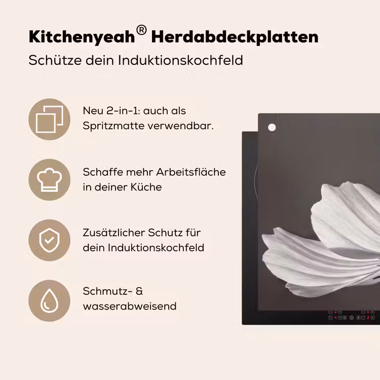 Bloem - Minimalistisch - Zwart - Wit Inductie beschemer met haakjes klein -ky-usp-de