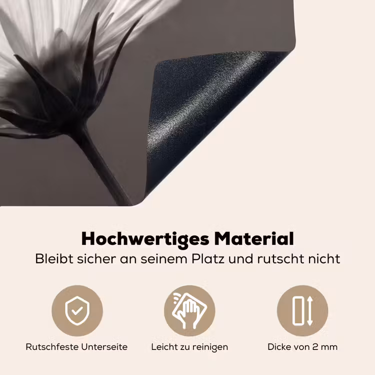 Bloem - Minimalistisch - Zwart - Wit Inductie beschemer met haakjes klein -ky-onderkant-de