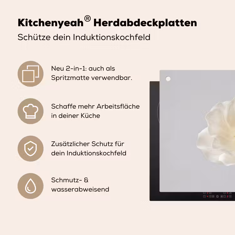 Bloem - Minimalistisch -Wit Inductie beschemer met haakjes klein -ky-usp-de