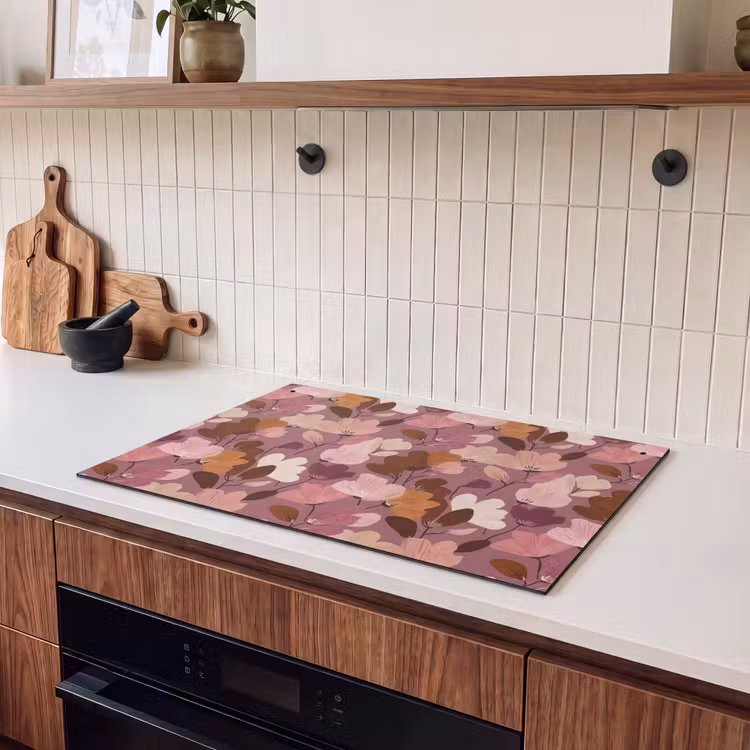 2-in-1 Herdabdeckplatte & Spritzschutz - Blume - Muster - Rosa - Bloem - Patroon - Roze Inductie beschemer met haakjes klein 777