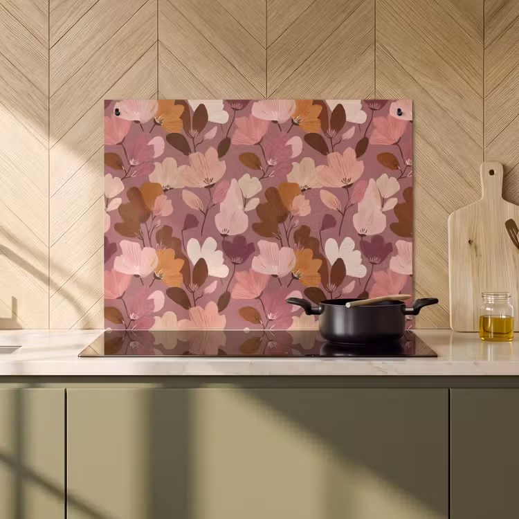 2-in-1 Herdabdeckplatte & Spritzschutz - Blume - Muster - Rosa - Bloem - Patroon - Roze Inductie beschemer met haakjes klein 777