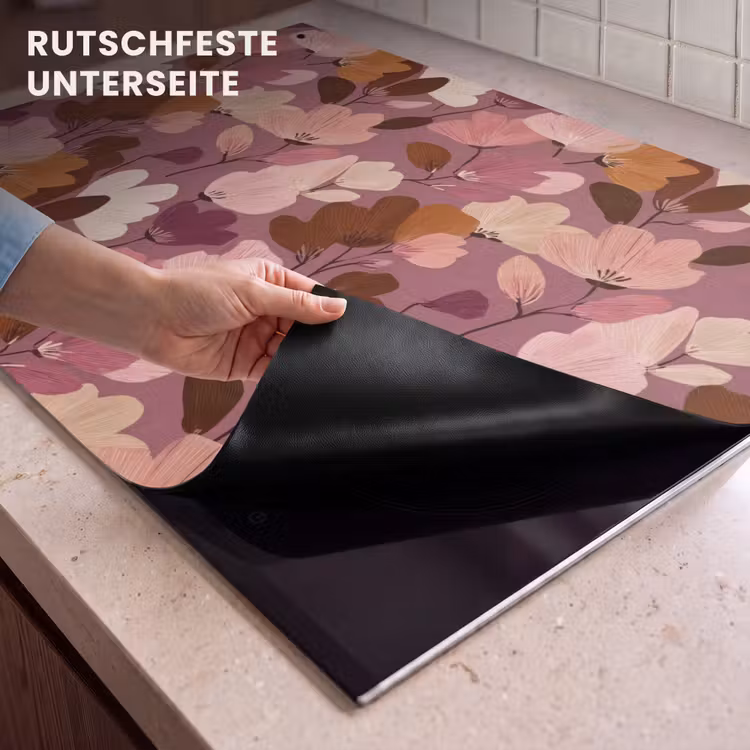 2-in-1 Herdabdeckplatte & Spritzschutz - Blume - Muster - Rosa - Bloem - Patroon - Roze Inductie beschemer met haakjes klein 777