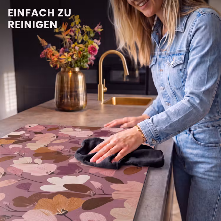 2-in-1 Herdabdeckplatte & Spritzschutz - Blume - Muster - Rosa - Bloem - Patroon - Roze Inductie beschemer met haakjes klein 777