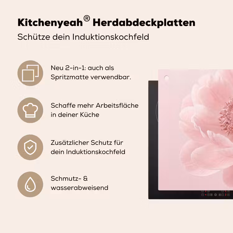 Bloem - Pioenroos - Roze Inductie beschemer met haakjes klein -ky-usp-de