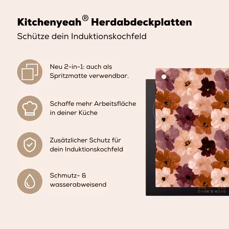 Bloemen - Abstract - Aardetinten Inductie beschemer met haakjes klein 777 -ky-usp-de
