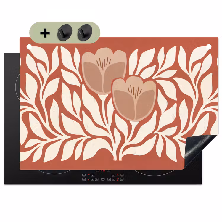 Bloemen - Abstract - Modern - Beige - Natuur Inductie beschemer met haakjes klein -3d