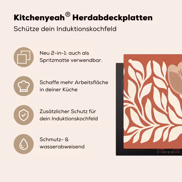 Bloemen - Abstract - Modern - Beige - Natuur Inductie beschemer met haakjes klein -ky-usp-de