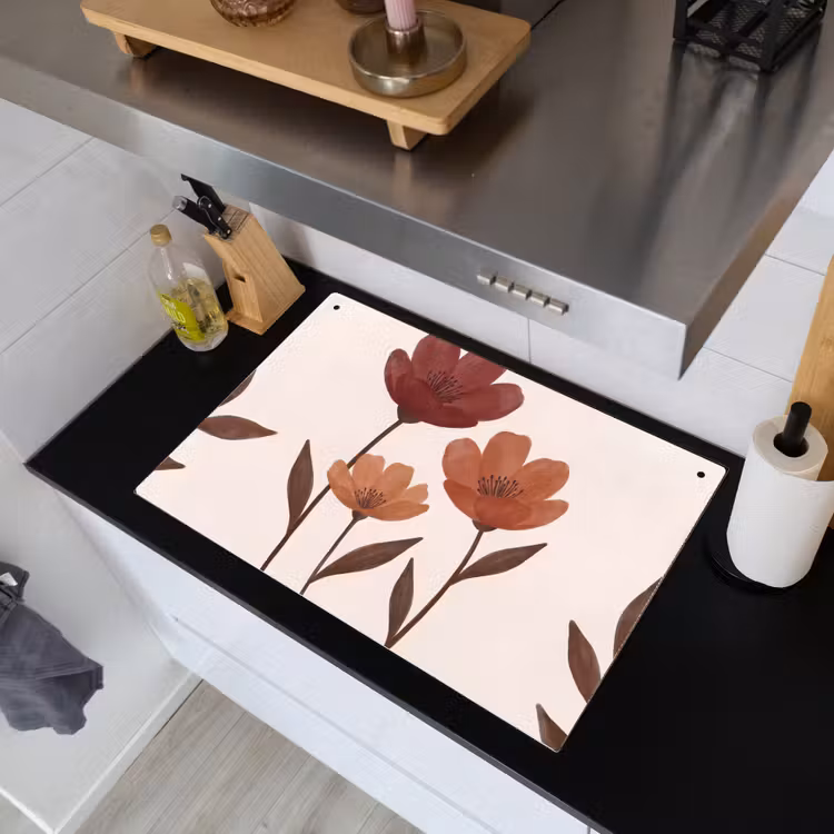 Bloemen - Abstract - Modern - Bruin - Decoratief Inductie beschemer met haakjes klein -sfeer1