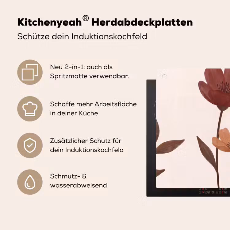 Bloemen - Abstract - Modern - Bruin - Decoratief Inductie beschemer met haakjes klein -ky-usp-de