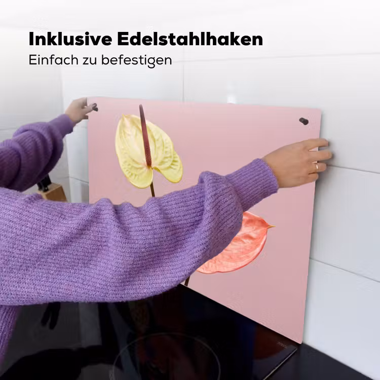 Bloemen - Anthuriums - Geel - Roze Inductie beschemer met haakjes klein -ky-ophangen-de