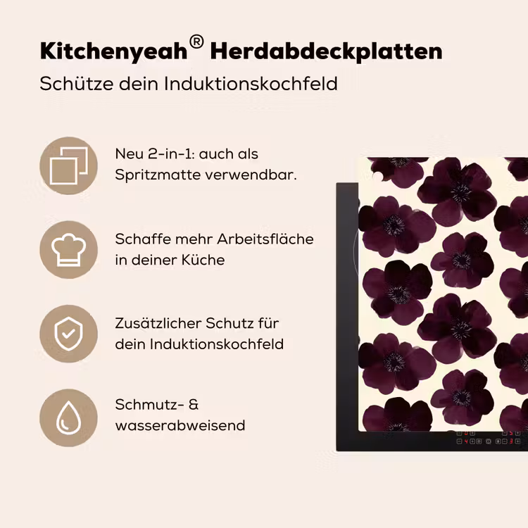 Bloemen - Aquarel - Paars Inductie beschemer met haakjes klein 777 -ky-usp-de