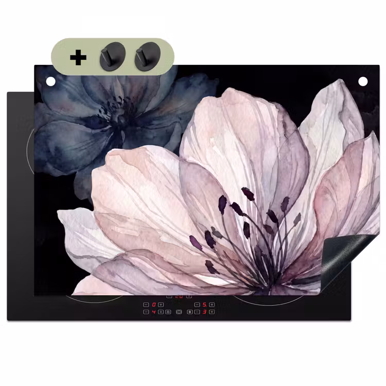 Bloemen - Aquarel - Modern - Roze - Donker Inductie beschemer met haakjes klein -3d
