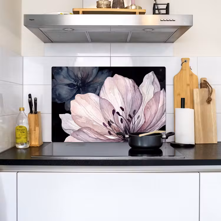 Bloemen - Aquarel - Modern - Roze - Donker Inductie beschemer met haakjes klein -sfeer2