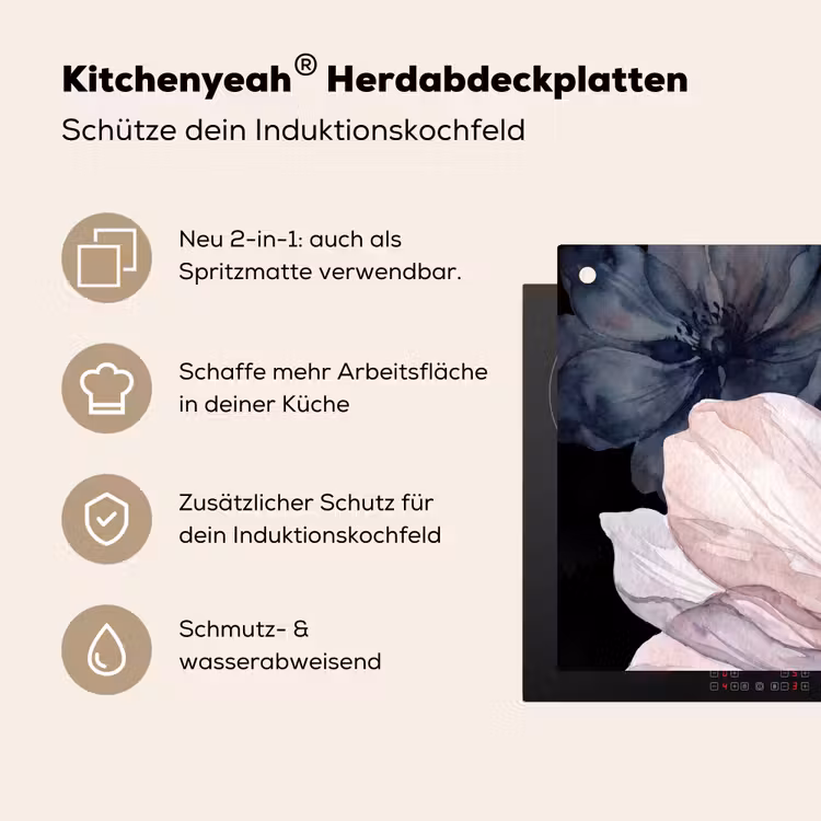 Bloemen - Aquarel - Modern - Roze - Donker Inductie beschemer met haakjes klein -ky-usp-de