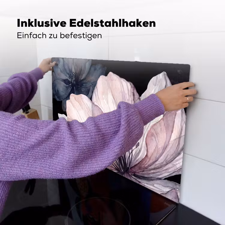 Bloemen - Aquarel - Modern - Roze - Donker Inductie beschemer met haakjes klein -ky-ophangen-de