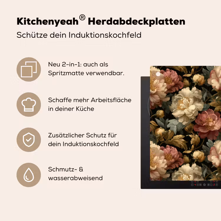 Bloemen - Barok - Patroon - Roze - Crème Inductie beschemer met haakjes klein 777 -ky-usp-de