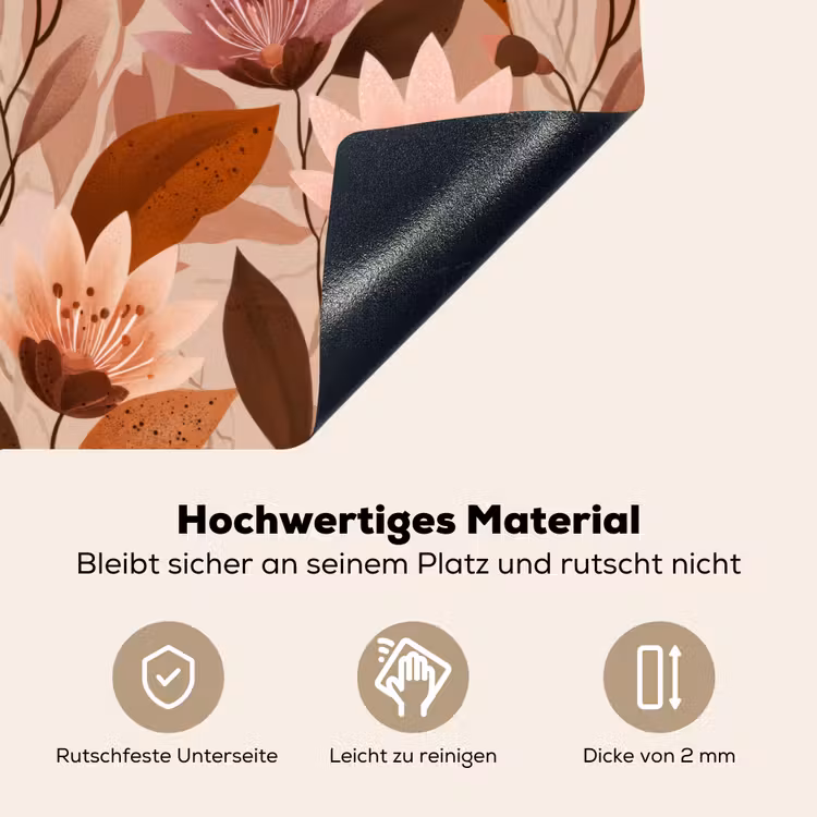 2-in-1 Herdabdeckplatte & Spritzschutz - Blumen - Blätter - Braun - Bloemen - Bladeren - Bruin Inductie beschemer met haakjes klein 777