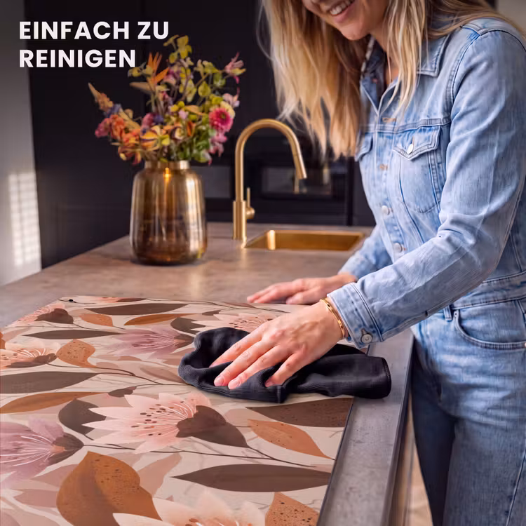 2-in-1 Herdabdeckplatte & Spritzschutz - Blumen - Blätter - Braun - Bloemen - Bladeren - Bruin Inductie beschemer met haakjes klein 777