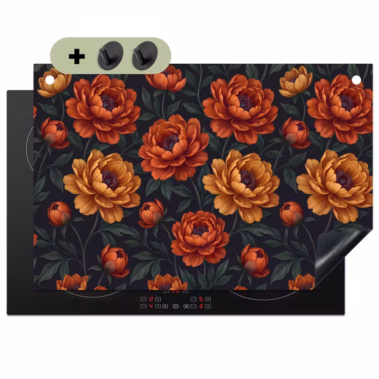 Bloemen - Bladeren - Natuur - Modern - Oranje Inductie beschemer met haakjes klein -3d