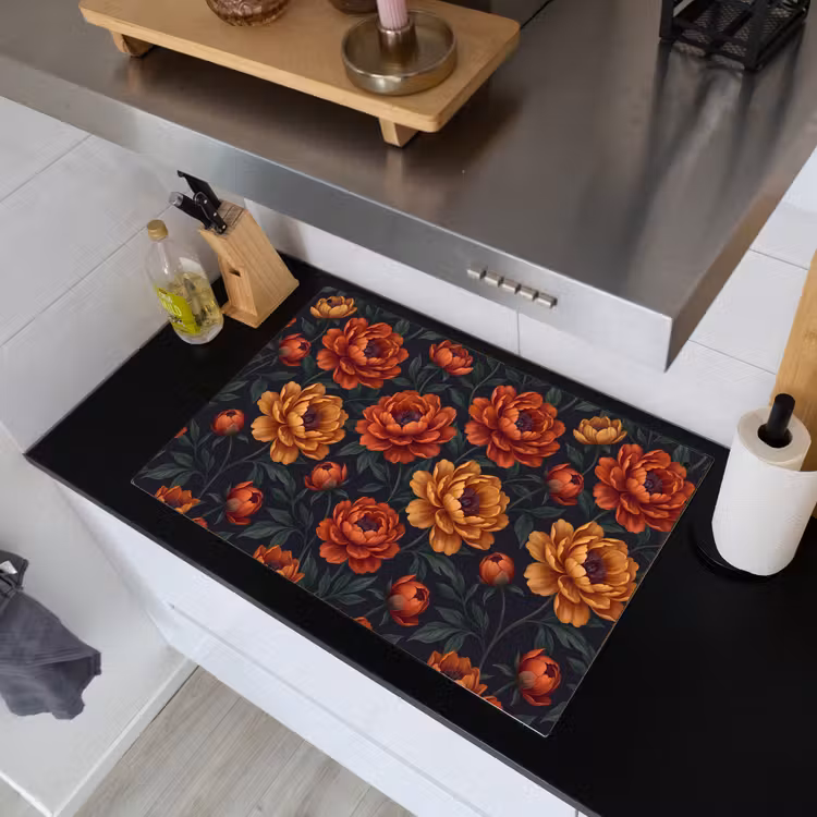 Bloemen - Bladeren - Natuur - Modern - Oranje Inductie beschemer met haakjes klein -sfeer1