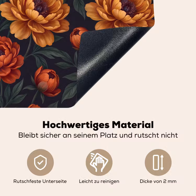 Bloemen - Bladeren - Natuur - Modern - Oranje Inductie beschemer met haakjes klein -ky-onderkant-de