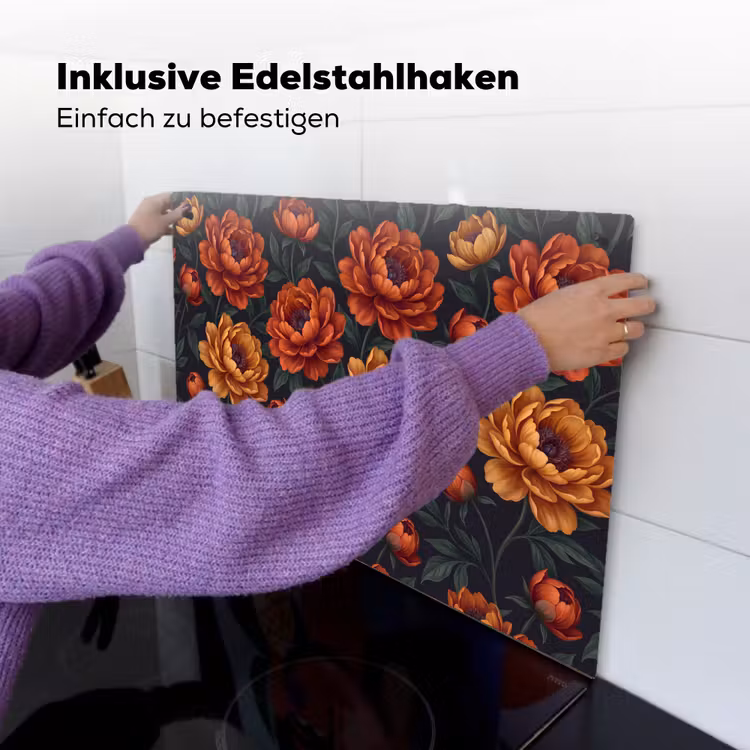 Bloemen - Bladeren - Natuur - Modern - Oranje Inductie beschemer met haakjes klein -ky-ophangen-de