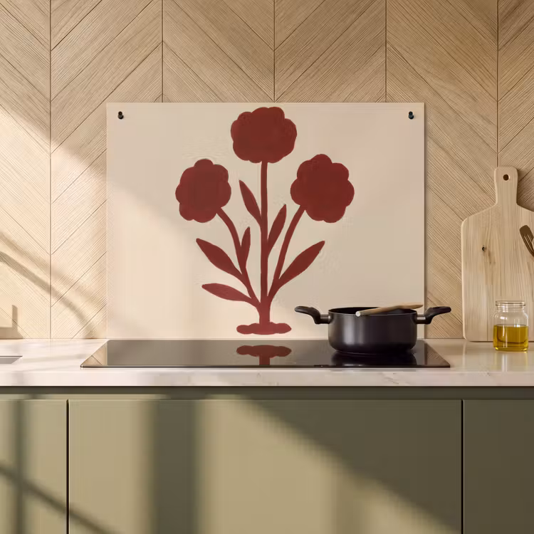 2-in-1 Herdabdeckplatte & Spritzschutz - Blumen - Blätter - Rot - Minimalistisch - Bloemen - Bladeren - Rood - Minimalistisch Inductie beschemer met haakjes klein
