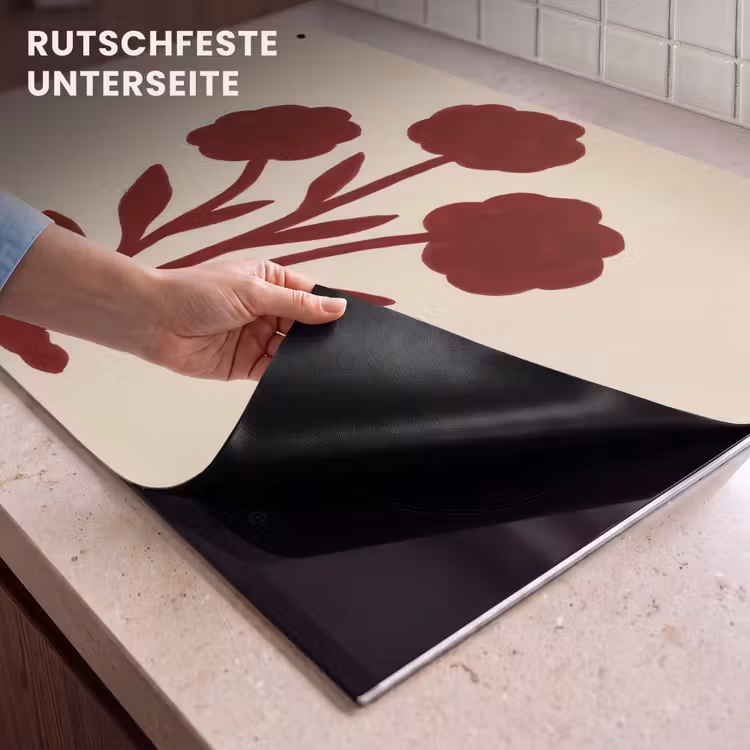 2-in-1 Herdabdeckplatte & Spritzschutz - Blumen - Blätter - Rot - Minimalistisch - Bloemen - Bladeren - Rood - Minimalistisch Inductie beschemer met haakjes klein