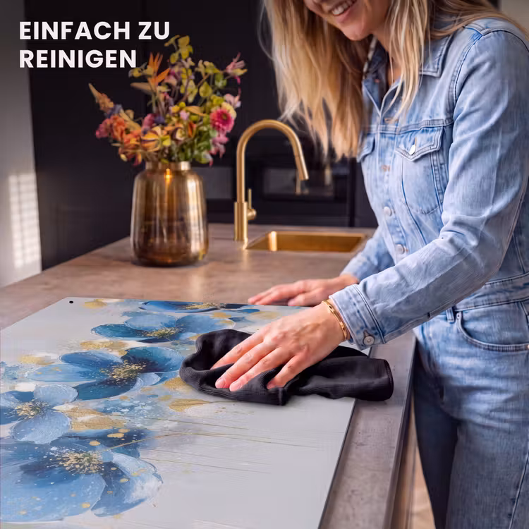 2-in-1 Herdabdeckplatte & Spritzschutz - Blumen - Blau - Abstrakt - Bloemen - Blauw - Abstract Inductie beschemer met haakjes klein