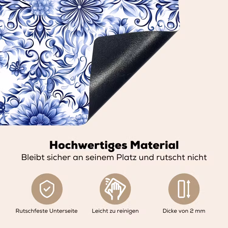 Bloemen - Blauw - Patroon - Wit Inductie beschemer met haakjes klein 777 -ky-onderkant-de