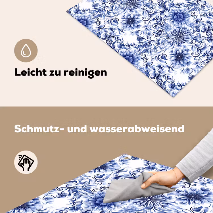 Bloemen - Blauw - Patroon - Wit Inductie beschemer met haakjes klein 777 -ky-schoon-de