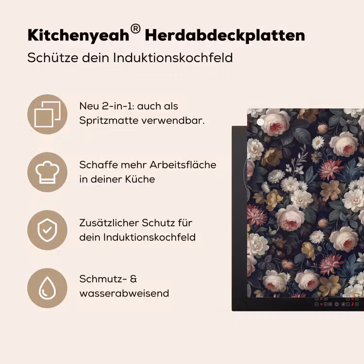 Bloemen - Boeket - Botanisch - Vintage - Donkere achtergrond Inductie beschemer met haakjes klein -ky-usp-de