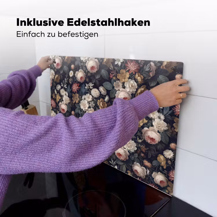 Bloemen - Boeket - Botanisch - Vintage - Donkere achtergrond Inductie beschemer met haakjes klein -ky-ophangen-de