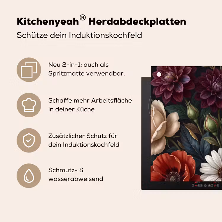Bloemen - Boeket - Natuur - Klassiek - Weelderig Inductie beschemer met haakjes klein -ky-usp-de