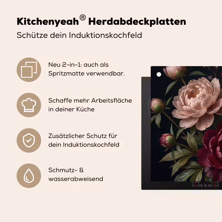 Bloemen - Boeket - Natuur - Modern - Donker Inductie beschemer met haakjes klein -ky-usp-de