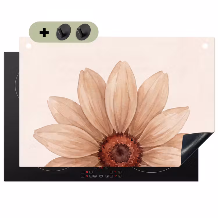 Bloemen - Bloemblad - Natuur - Aquarel - Beige Inductie beschemer met haakjes klein -3d