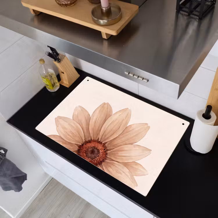 Bloemen - Bloemblad - Natuur - Aquarel - Beige Inductie beschemer met haakjes klein -sfeer1